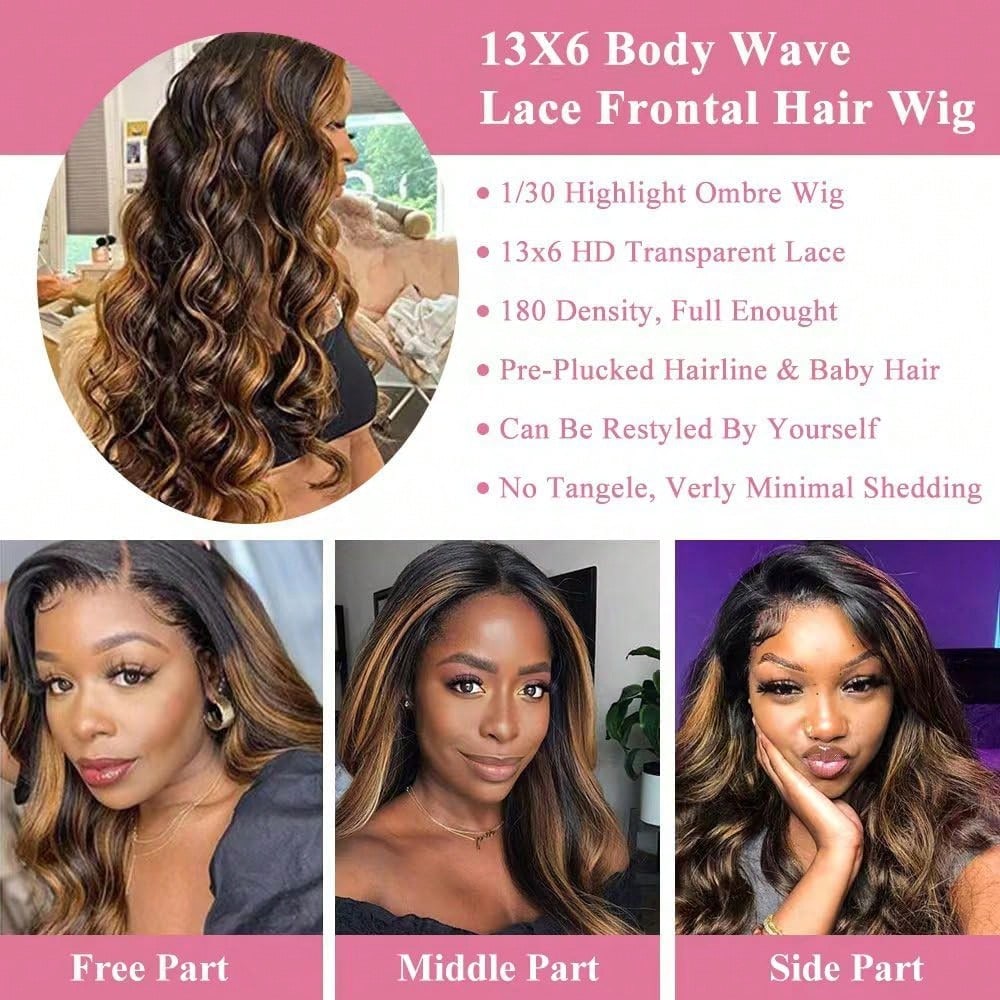 P1B30 Body Wave Highlight Ombr - Hd Lace Frontal Wig Human Hair Pre Plucked review and price