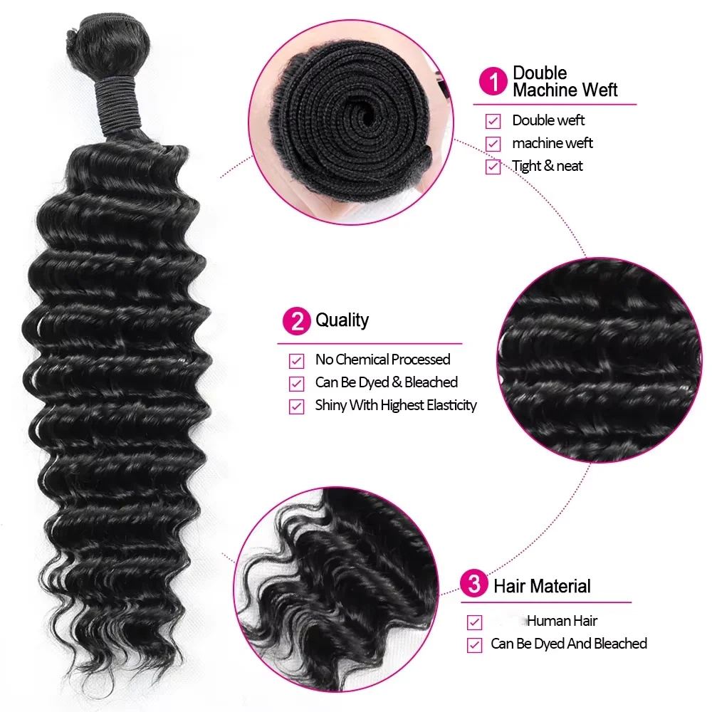 Brazilian Virgin Human Hair De - Deep Wave 3 Bundles With Closure review and price