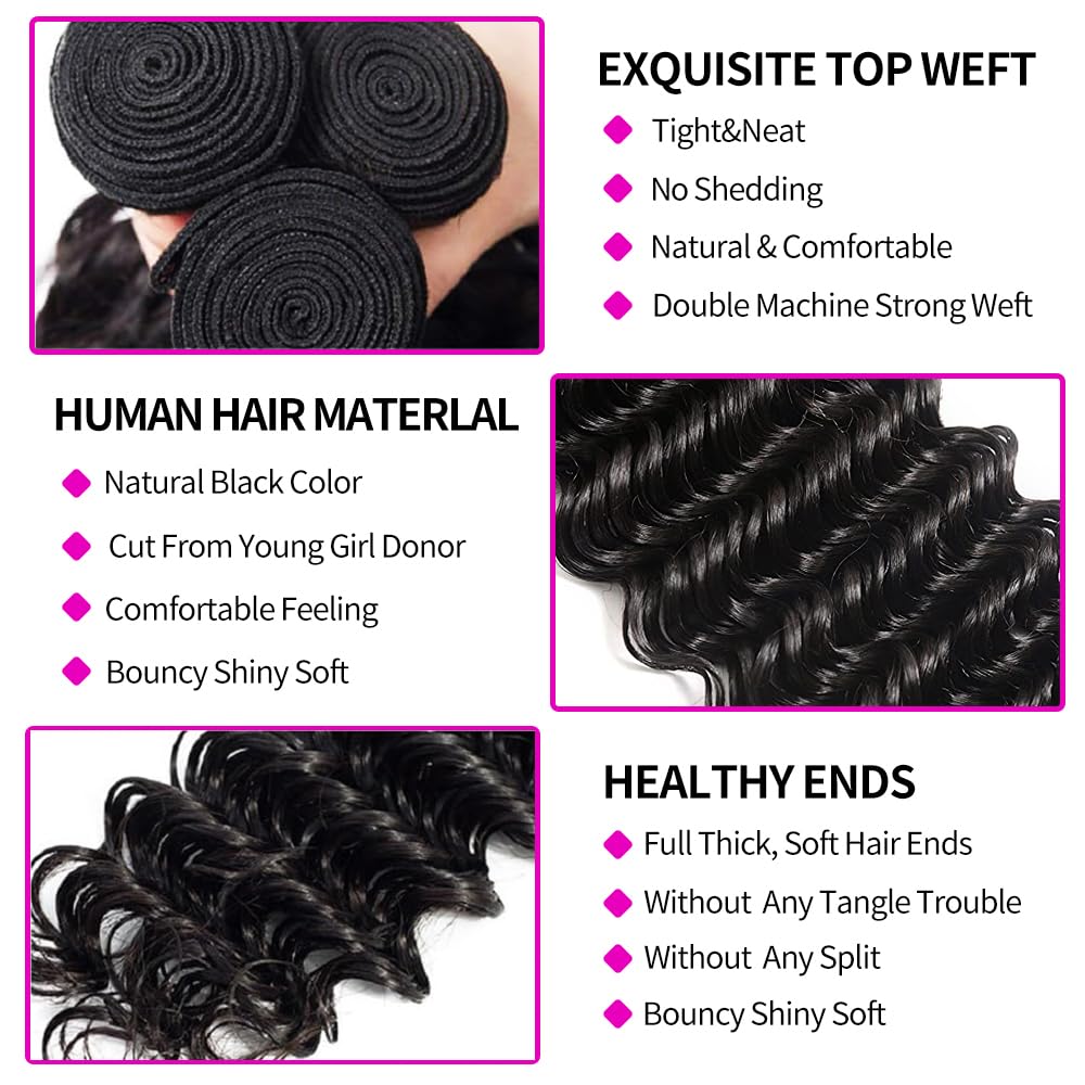 Human Hair Bundles with Closur - Deep Wave 3 Bundles With Closure review and price