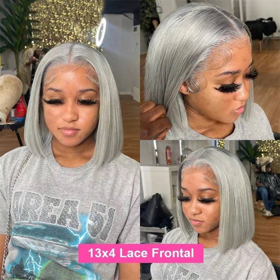 Sliver Grey Bob Straight Human - Glueless Wear And Go Human Hair Wig review and price